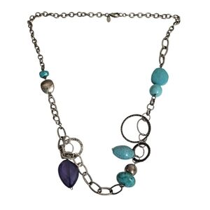 Chicos Turquoise Bead Hoop Chains Necklace